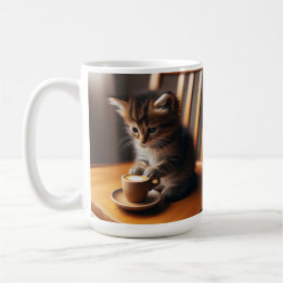 Cute Kitten sitting in a chair with a cup. Coffee Mug