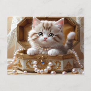 Cute Kitten Sitting in a Jewellery Box  Postcard