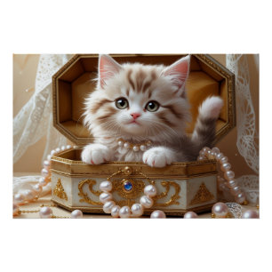 Cute Kitten Sitting in a Jewellery Box Poster