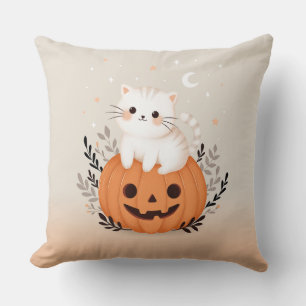 Cute Kitten Sitting On Pumpkin Modern Halloween  Cushion