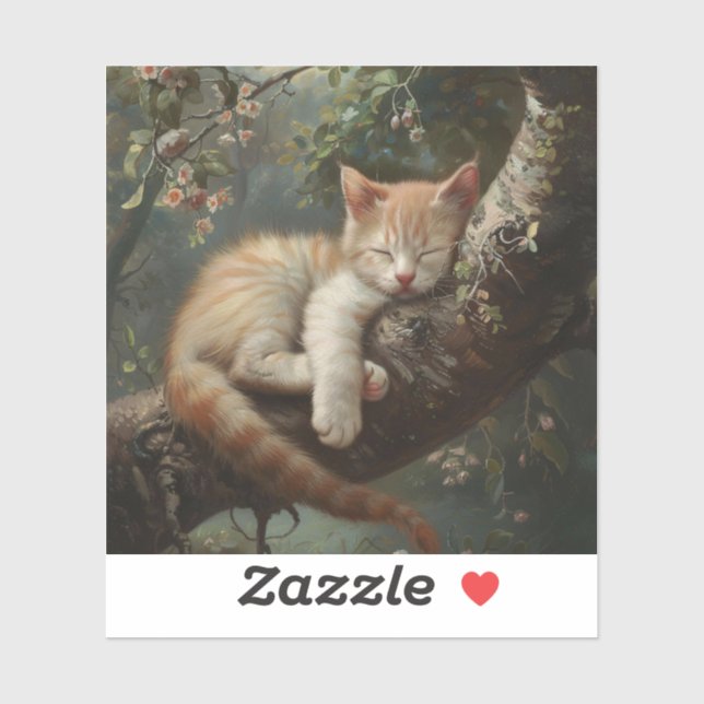 Cute Kitten Sleeping in a Tree Vintage (Sheet)