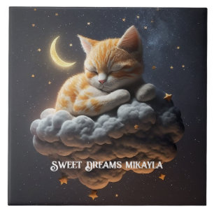Cute Kitten Sleeps on Cloud Tile