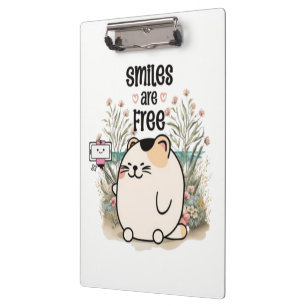 Cute Kitten "Smiles Are Free" Whimsical Desktop  Clipboard