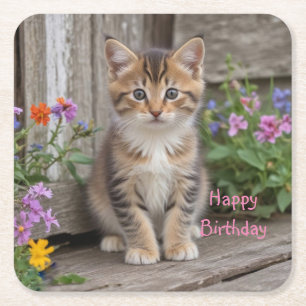 Cute Kitten Square Paper Coaster