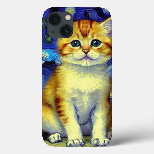 Cute Kitten Starry Night Van Gogh Case-Mate iPhone Case (Back)