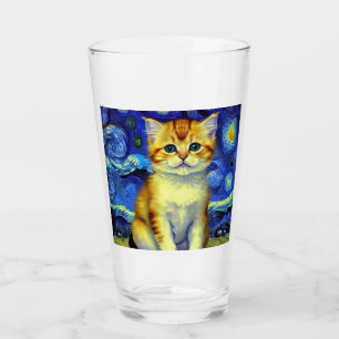Cute Kitten Starry Night Van Gogh Glass