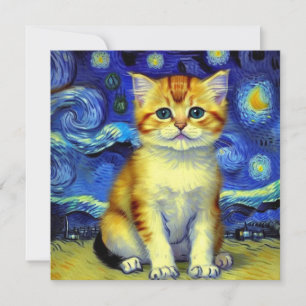 Cute Kitten Starry Night Van Gogh Invitation