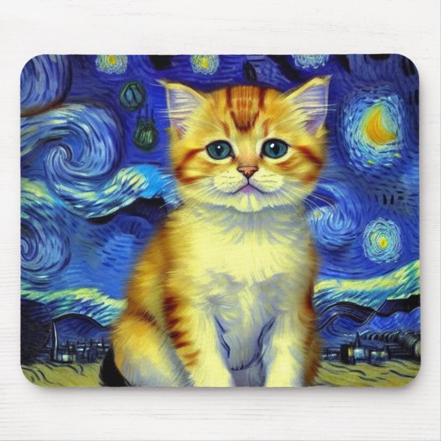 Cute Kitten Starry Night Van Gogh Mouse Mat (Front)