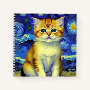 Cute Kitten Starry Night Van Gogh Notebook