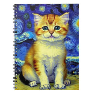 Cute Kitten Starry Night Van Gogh Notebook