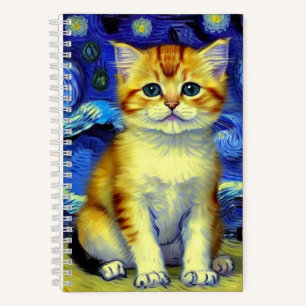 Cute Kitten Starry Night Van Gogh Notebook
