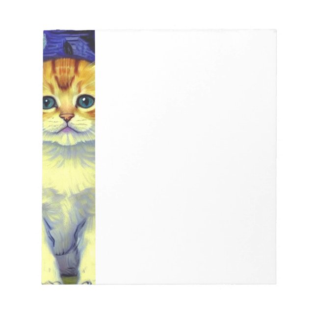 Cute Kitten Starry Night Van Gogh Notepad (Front)