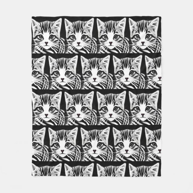 Cute kitten striped black white  fleece blanket (Front)
