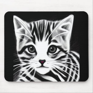 Cute kitten striped black white mouse mat