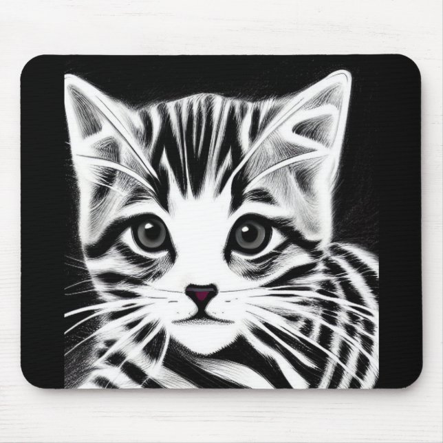 Cute kitten striped black white mouse mat (Front)