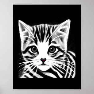 Cute kitten striped black white poster