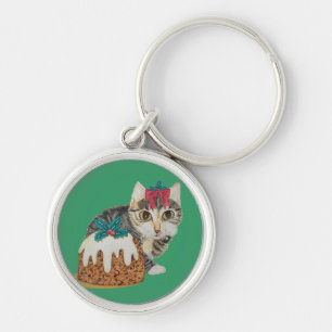 cute kitten tabby cat eating pudding for christmas key ring