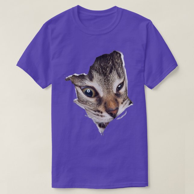 Cute Kitten Tearing T-Shirt Looking Cat Tshirt T-S (Design Front)