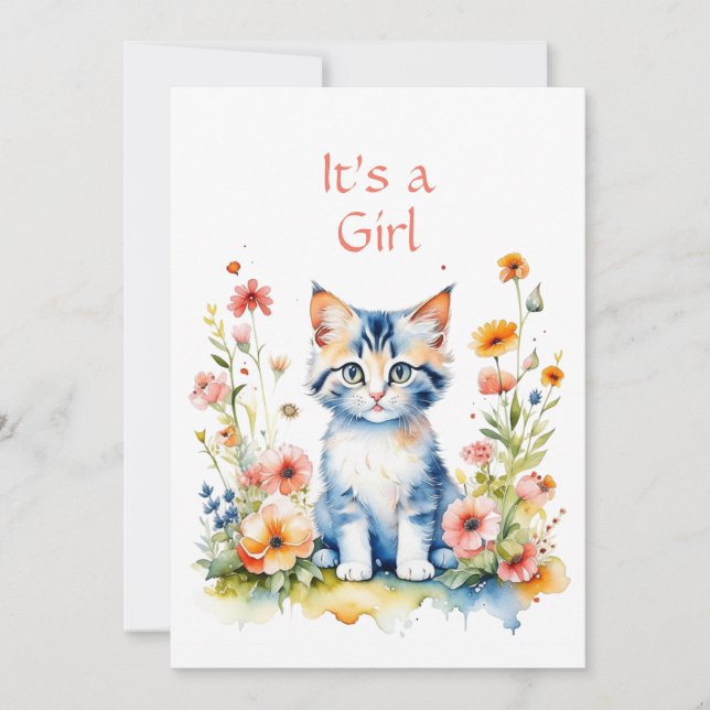 Cute Kitten Themed Girl's Baby Shower Invitation (Front)