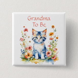 Cute Kitten Themed Grandma to Be Baby Shower 15 Cm Square Badge