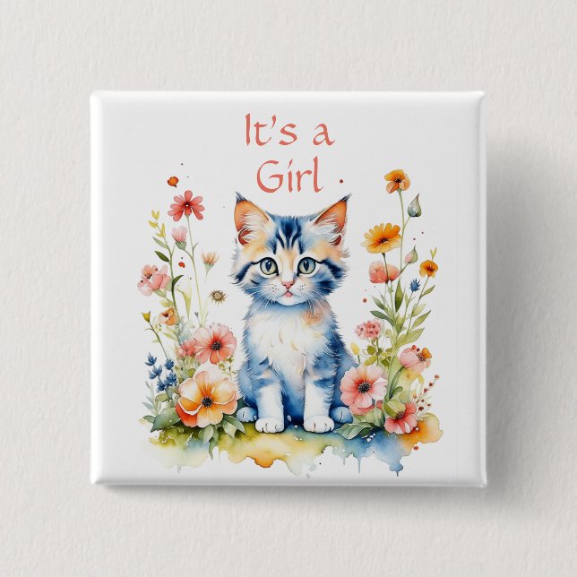 Cute Kitten Themed It's a Girl 15 Cm Square Badge (Front)