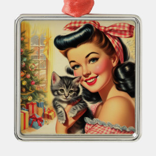 Cute Kitten Vintage Pin Up Metal Tree Decoration