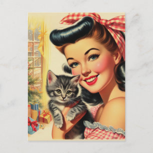 Cute Kitten Vintage Pin Up Postcard