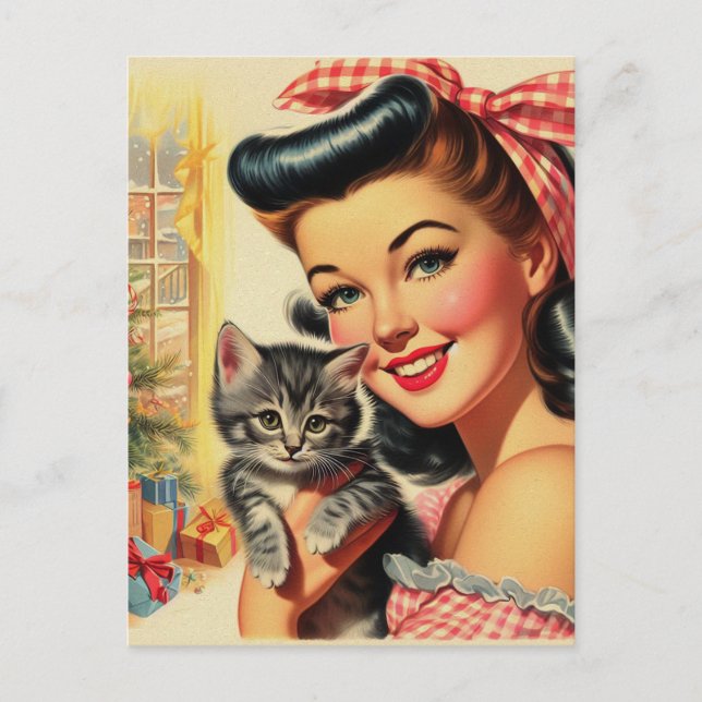 Cute Kitten Vintage Pin Up Postcard (Front)
