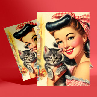 Cute Kitten Vintage Pin Up Postcard