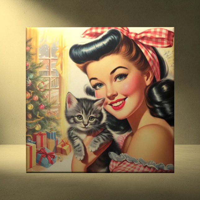 Cute Kitten Vintage Pin Up Tile (Creator Uploaded)