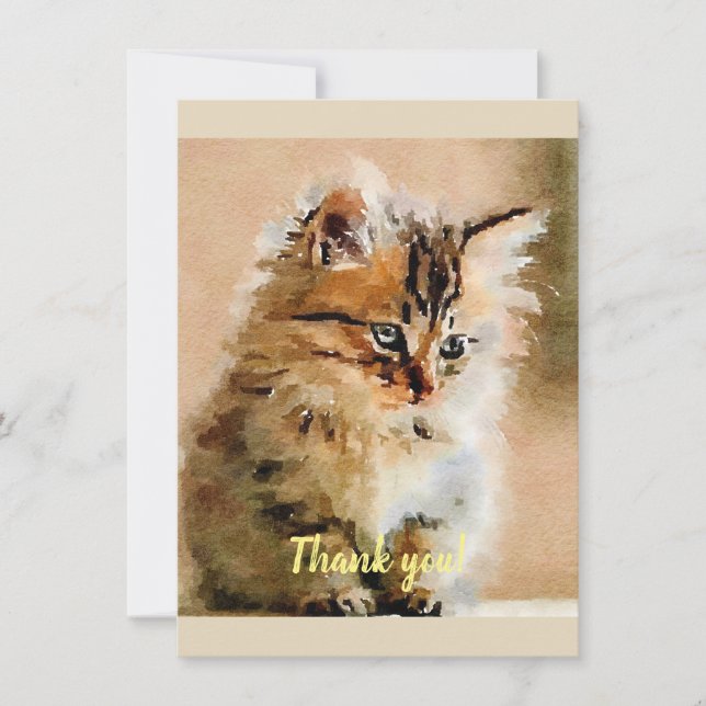 Cute kitten watercolor painting thank you card (Front)