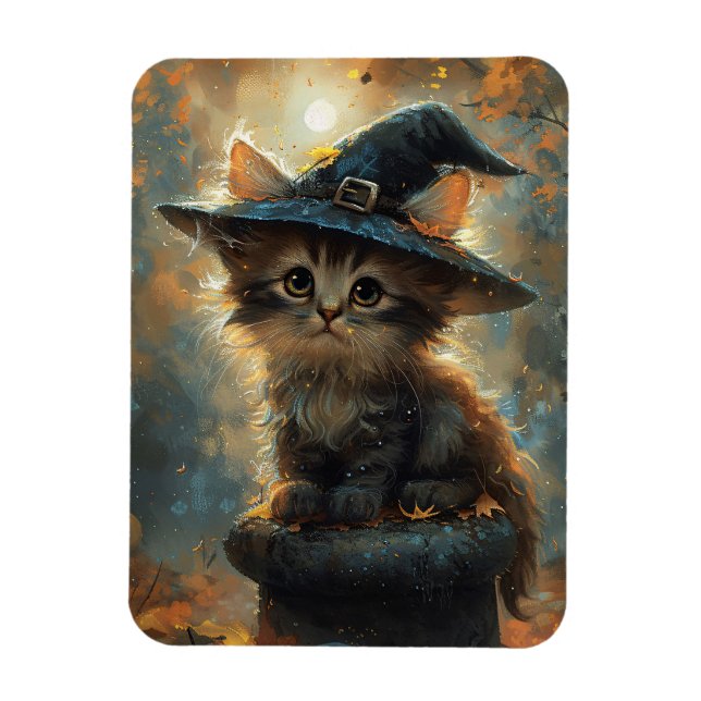 Cute Kitten Wearing a Witch Hat Flexible Magnet (Vertical)