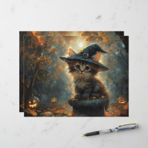 Cute Kitten Wearing a Witch Hat Scrapbook Paper