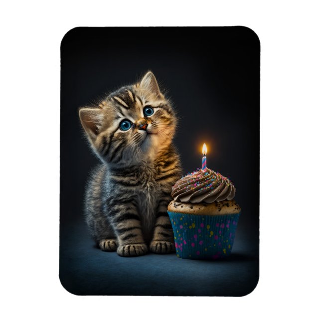 Cute Kitten Wishing Happy Birthday Magnet (Vertical)