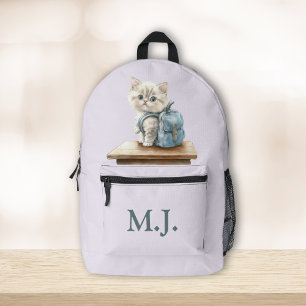 Cute Kitten with Backpack Custom Monogram Backpack