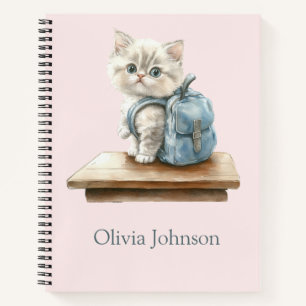 Cute Kitten with Backpack Personalised Notebook