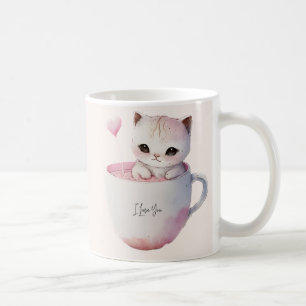 Cute Kitten with Balloon Heart Coffee Mug