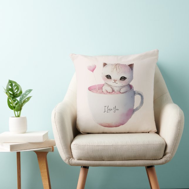 Cute Kitten with Balloon Heart Cushion (Chair)