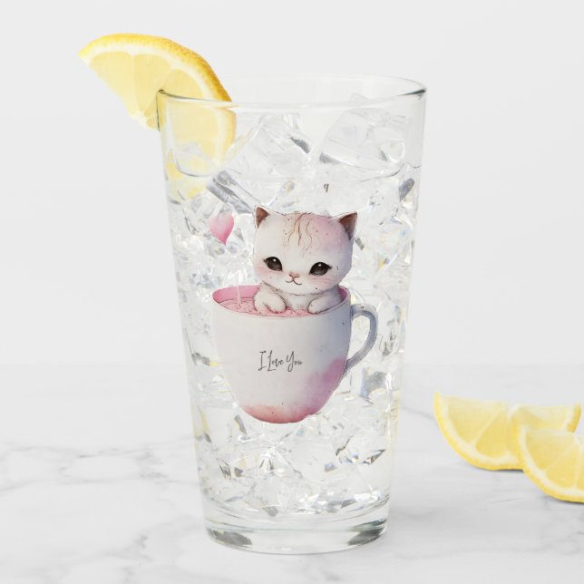 Cute Kitten with Balloon Heart Glass (Front Ice)