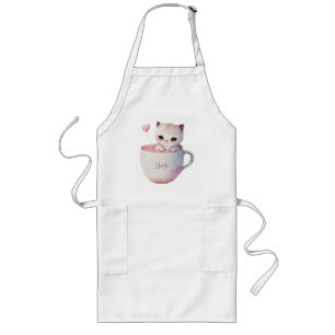Cute Kitten with Balloon Heart Long Apron