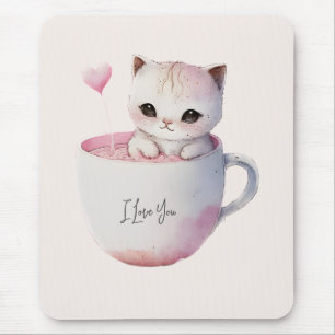 Cute Kitten with Balloon Heart Mouse Mat