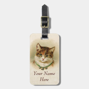 Cute kitten with bells on necklace - for cat lover luggage tag