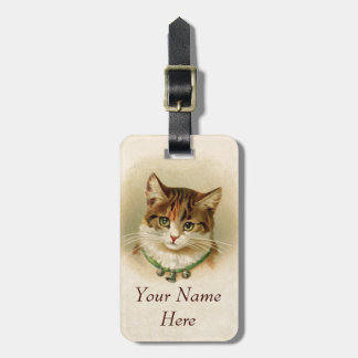 Cute kitten with bells on necklace - for cat lover luggage tag