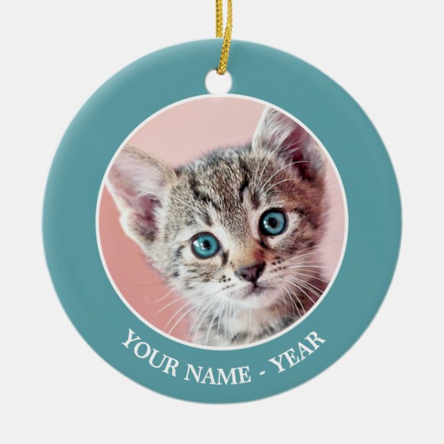 Cute kitten with blue eyes. ceramic tree decoration (Front)