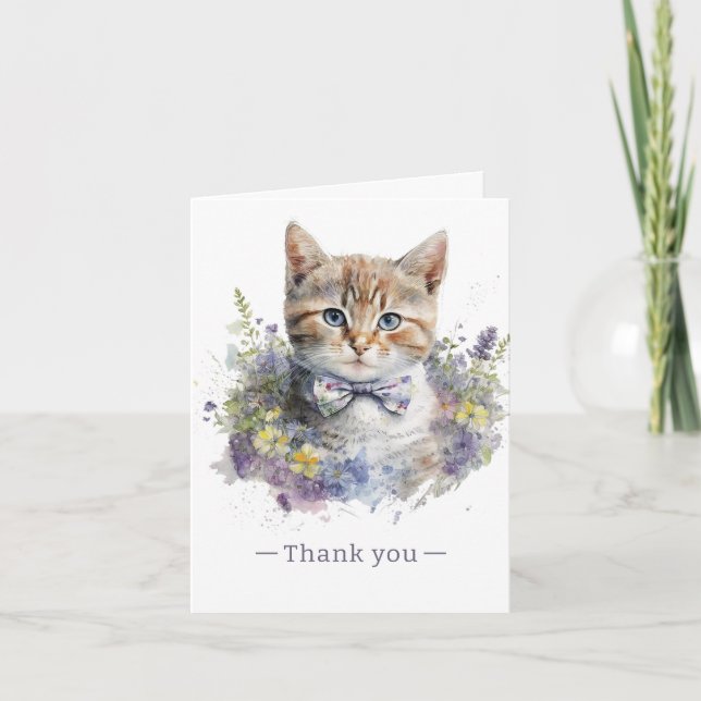 Cute Kitten with Bow Tie  Thank You Card (Front)