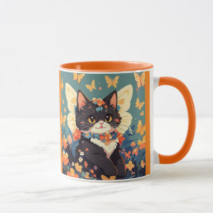 Cute Kitten With Flowers And Butterflies Mug