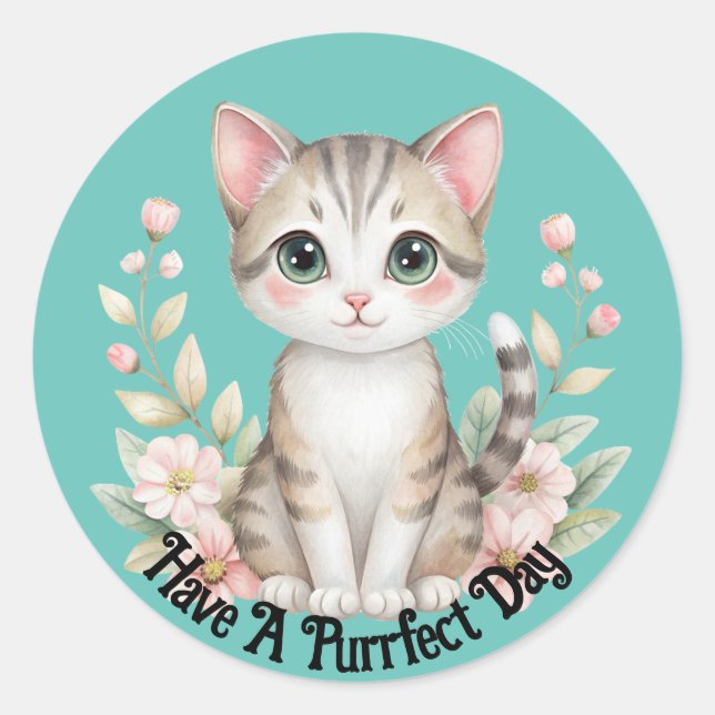 Cute Kitten With Flowers Sticker (Front)