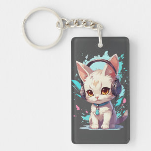 Cute Kitten with Headphones Magic Key Ring