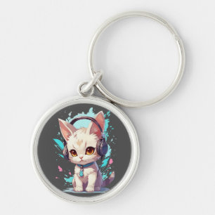 Cute Kitten with Headphones Magic Key Ring