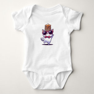 Cute kitten with pancake stack baby bodysuit